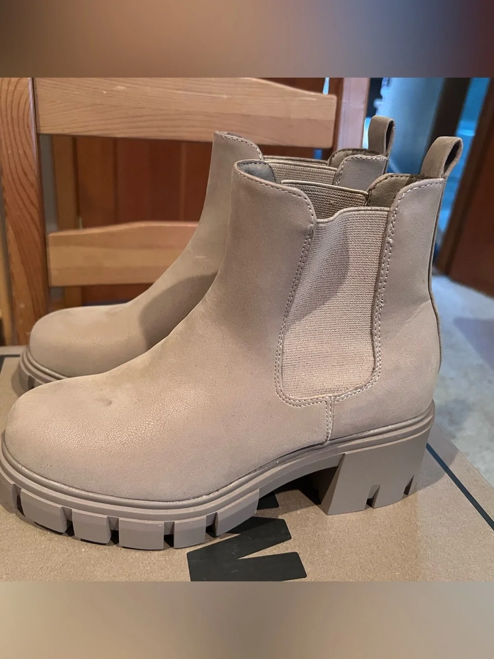 MIA Taupe Chunky Chelsea Lug Ankle Boots. FREE SHIPPING